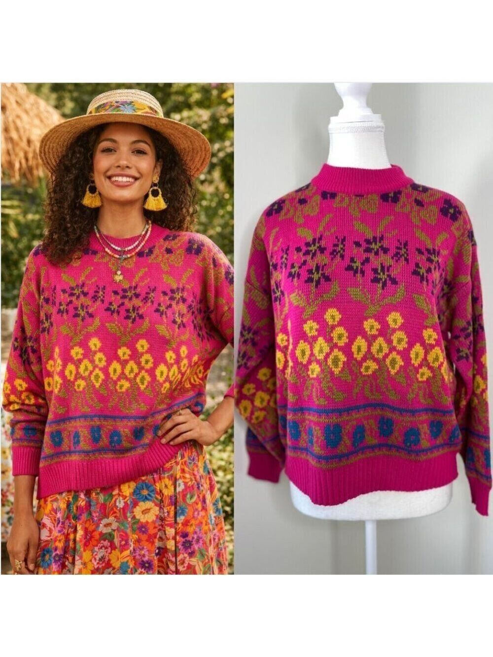 Vintage Chunky Printed floral Sweater